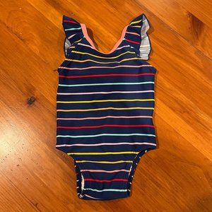 Hanna Andersson baby girl size 60 (3-6mos) blue striped one piece swimsuit